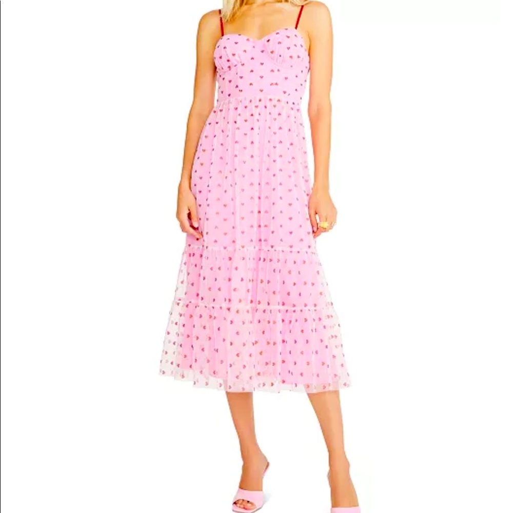 Betsey Johnson Foil-Printed Tiered Sweetheart Valentines Heart Pink Dress 6 NWT